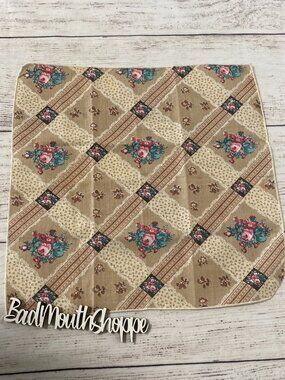 Vintage Retro Mid Century Brown Floral Roses Fabric Napkin